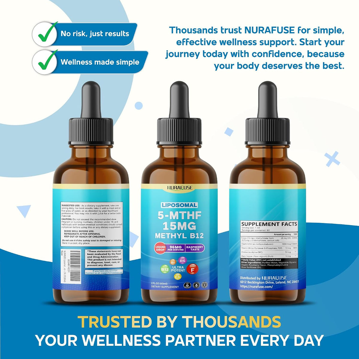 Liposomal 5-MTHF 15mg & Methyl B12 Liquid Drops – 96mg per Serving, Ultra Potent, Raspberry Flavour – 60ml - görsel 9