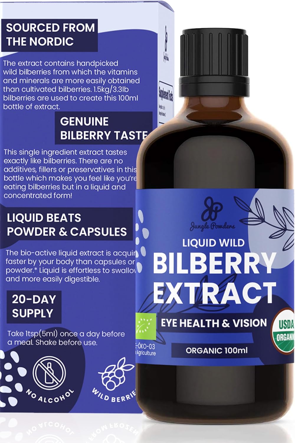 Wild Bilberry Extract USDA Organic Alcohol-Free Liquid - Eye Health Support, 2-Pack - görsel 7