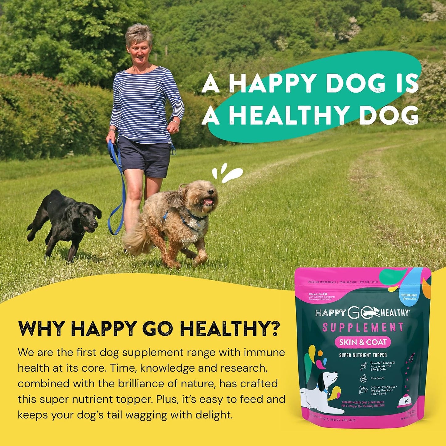 Happy Go Healthy Skin and Coat Supplements for Dogs – Probiotic and Prebiotic Benefits with Wild Salmon Omega-3s, 120 Count - görsel 7