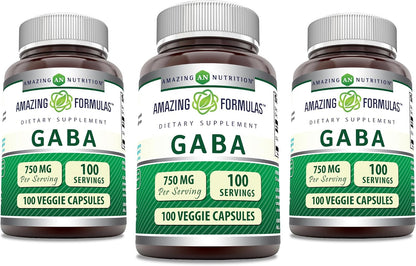 Amazing Formulae GABA 750mg Vegetarian Capsules, 2 Pack (200 Count)