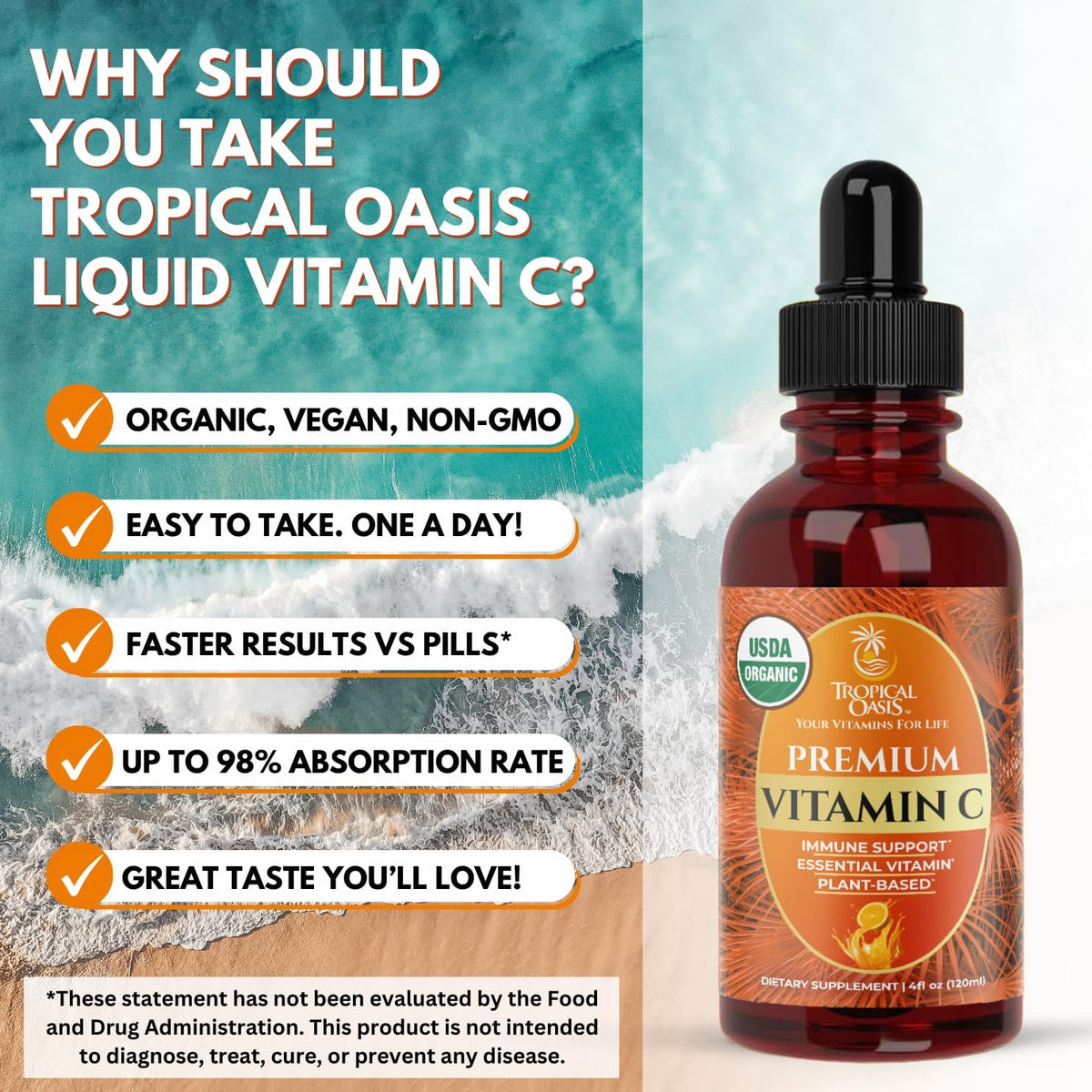 Tropical Oasis USDA Organic Liquid Vitamin C Drops for Adults and Children - görsel 6