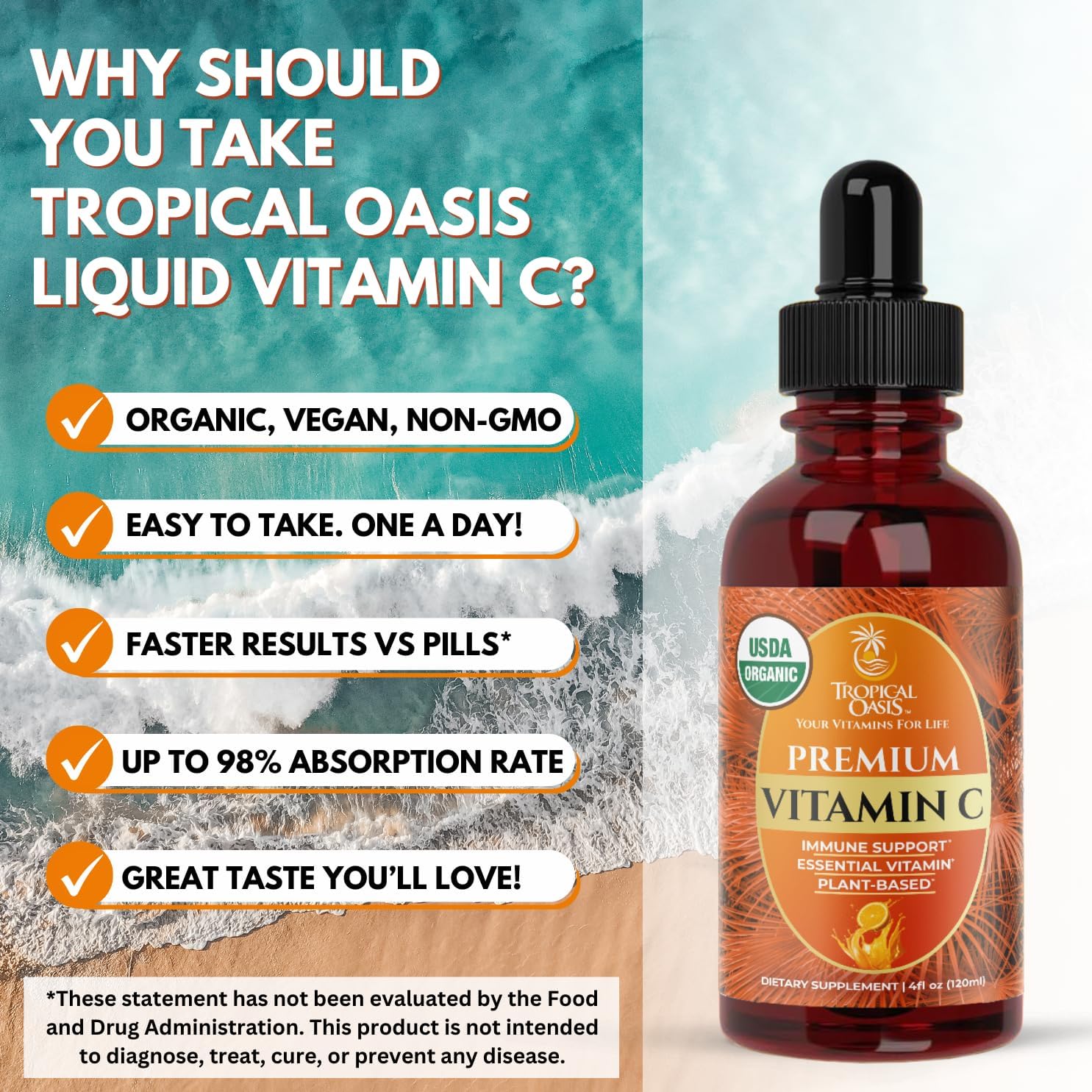Tropical Oasis USDA Organic Liquid Vitamin C Drops for Adults and Children - görsel 6