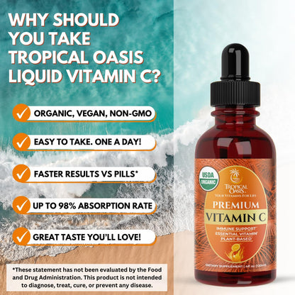 Tropical Oasis USDA Organic Liquid Vitamin C Drops for Adults and Children