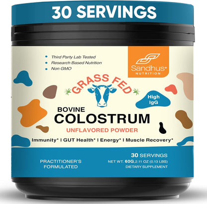 Sandhu's Grass-Fed Bovine Colostrum Powder for Adults – 30 Servings