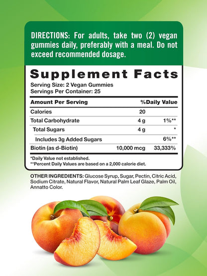 Nature's Truth Biotin Gummies | 10000mcg | 50 Count | Vegan, Non-GMO & Gluten-free | Peach Flavour