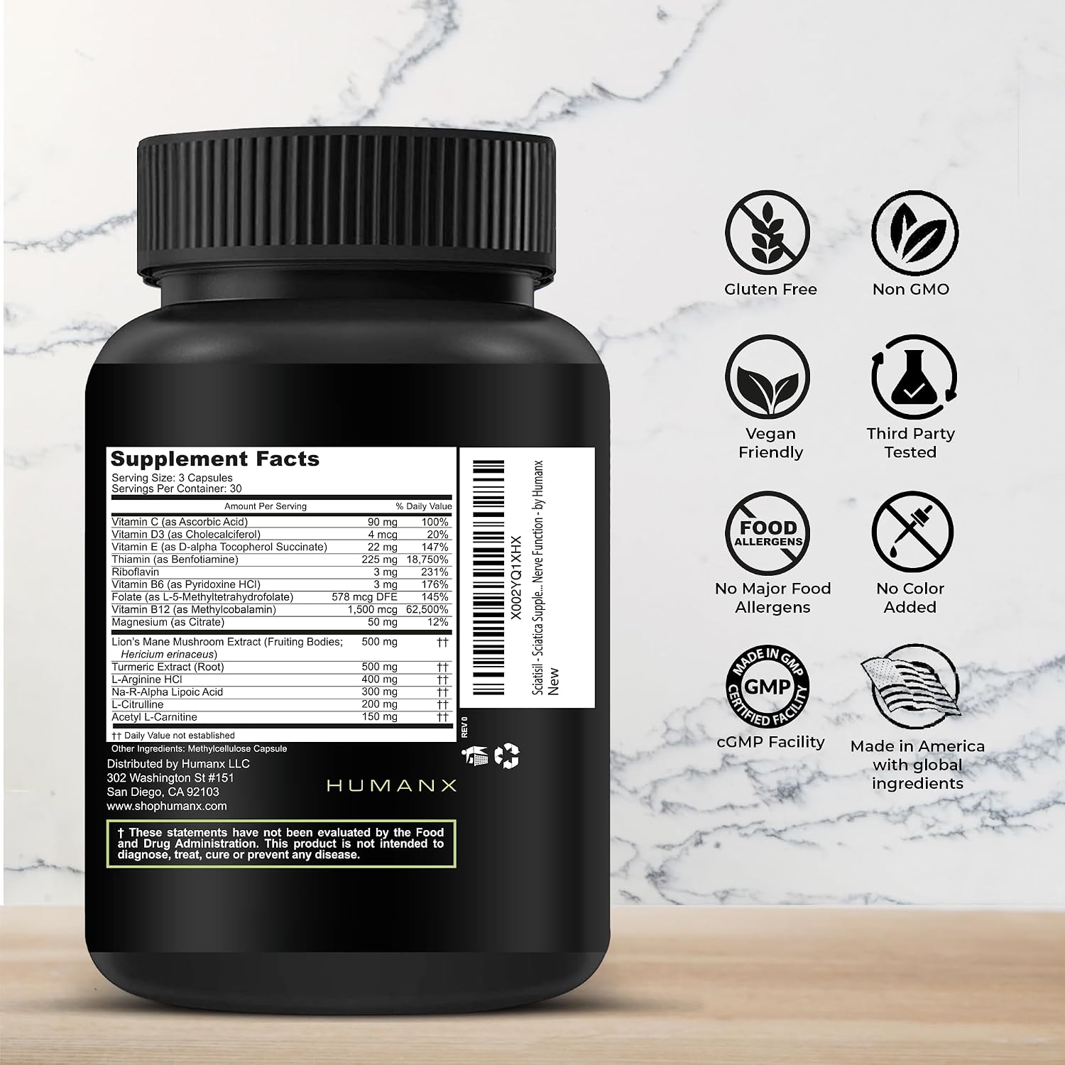 HUMANX Sciatica Focused Formula – Nerve Support Food Supplement with Stabilised R-Lipoic Acid - görsel 2