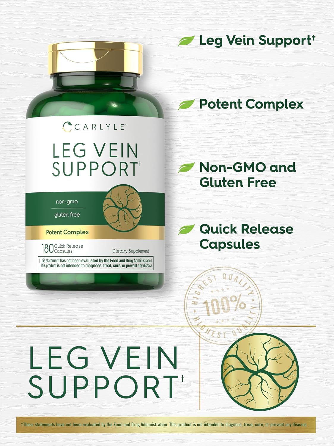 Carlyle Leg Vein Supplement | 180 Capsules | Supports Normal Vein Function - görsel 4
