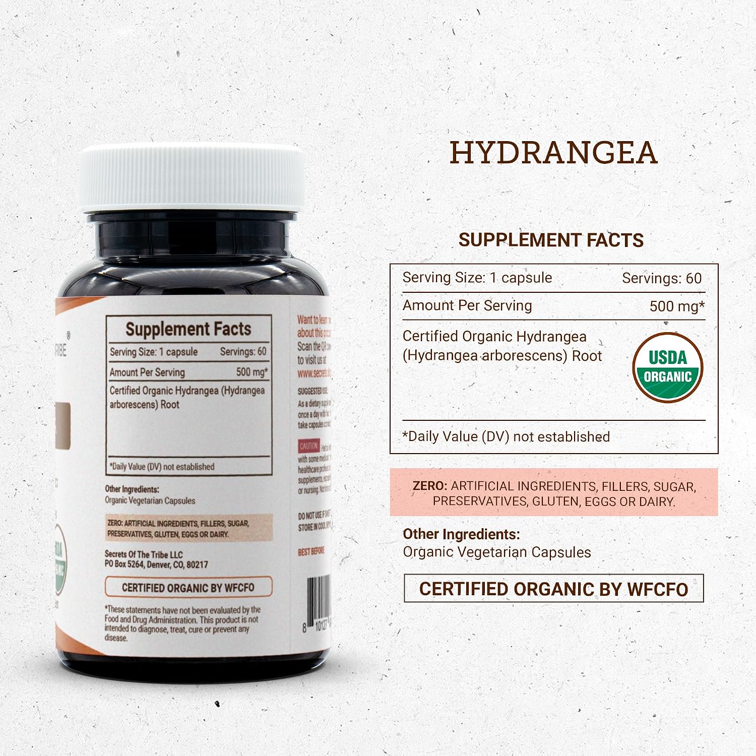 Secrets of the Tribe Hydrangea USDA Organic Capsules | Certified Organic Vegetarian Capsules, Herbal Food Supplement | Hydrangea arborescens Dried Root (60 Capsules) - görsel 4