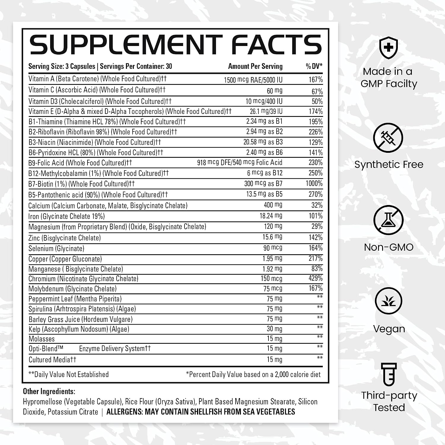 Gains in Bulk Square 1 Multivitamin and Mineral Supplement for Women and Men - 90 Capsules - görsel 6