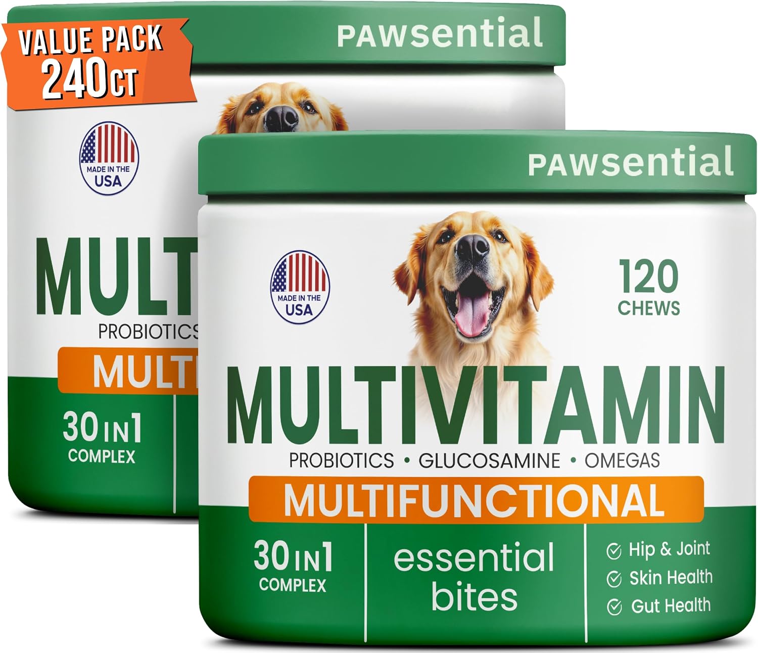 Dog Vitamins + Glucosamine - Chewable Multivitamins + Probiotics, Omega - Hip & Joint Support, Skin & Coat, Gut Health - Adult & Senior - Large & Small Breed - 120 Chews - görsel 10