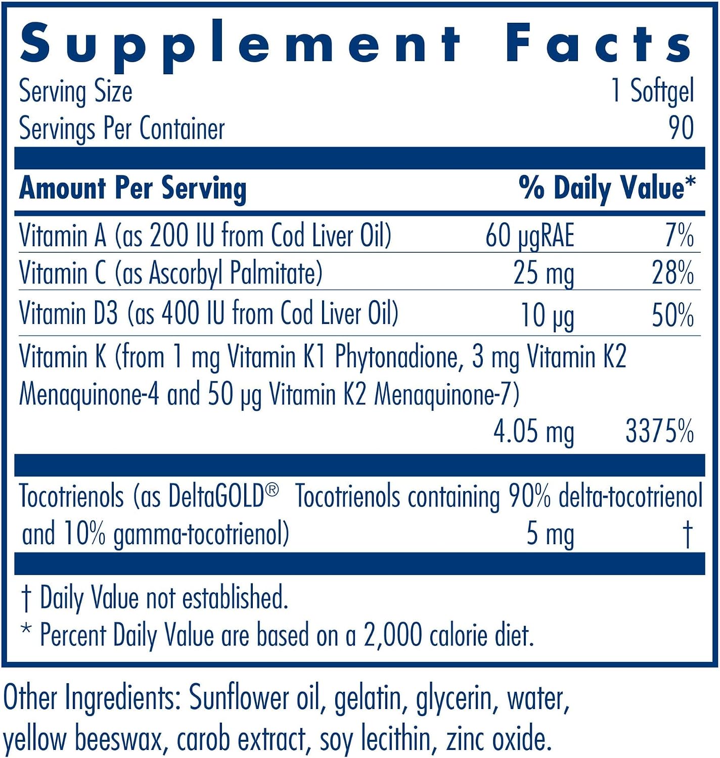 Allergy Research Group Full Spectrum Vitamin K: K1, MK-4, MK-7 with A, C and D3 – 90 Softgels - görsel 2