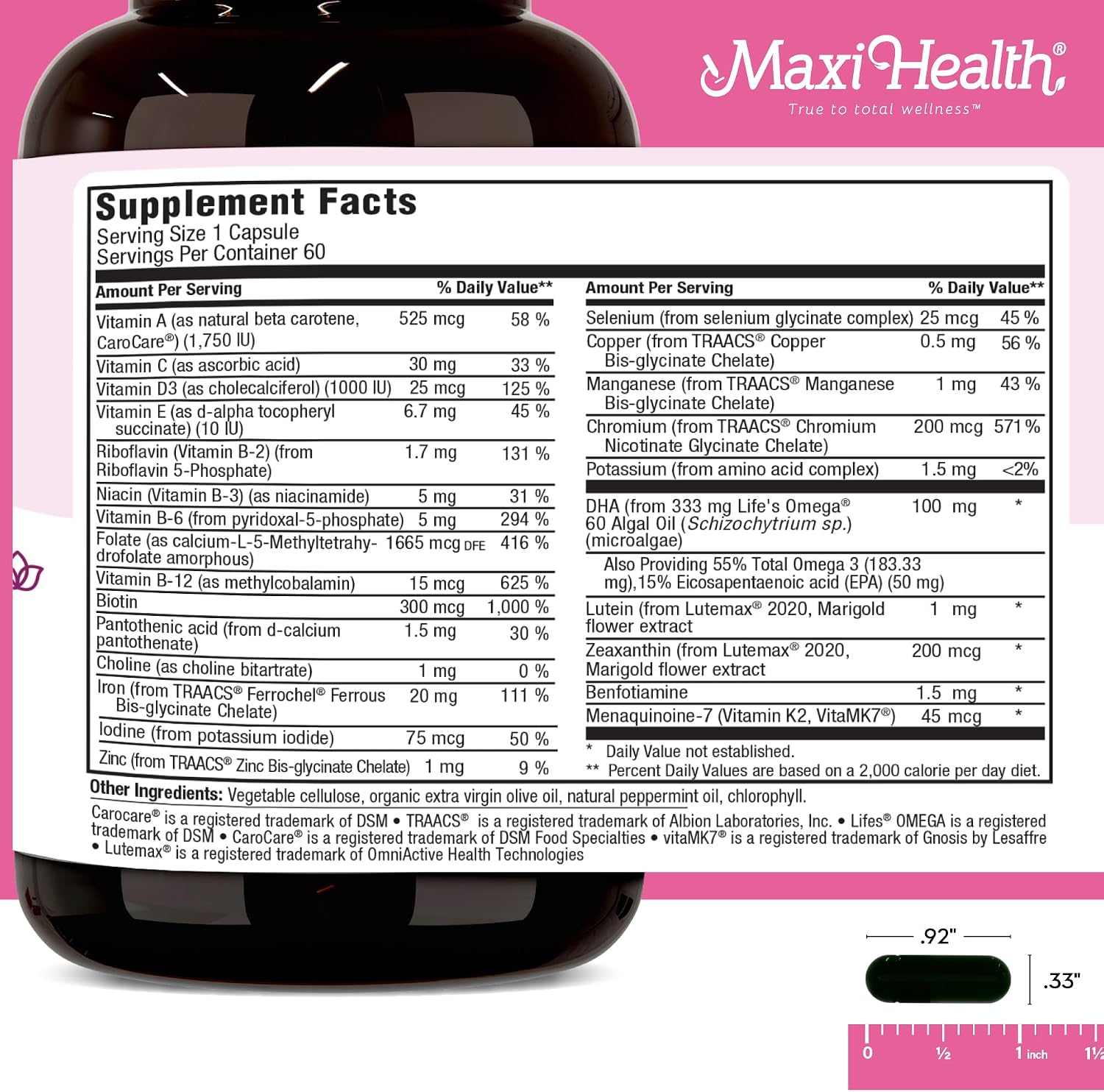 Maxi Health - Methyl Prenatal DHA Prenatal Vitamins for Women - Clinician Formulated, Kosher, Gluten-free Prenatal Multivitamin with 25 Nutrients Including DHA, Folic Acid & More, 60 Liquid Capsules - görsel 3
