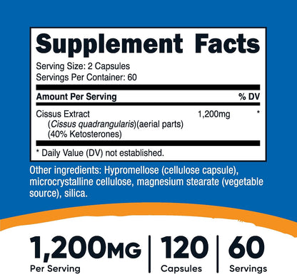 Nutricost Cissus Quadrangularis 1200 mg - 120 Capsules (60 Servings)