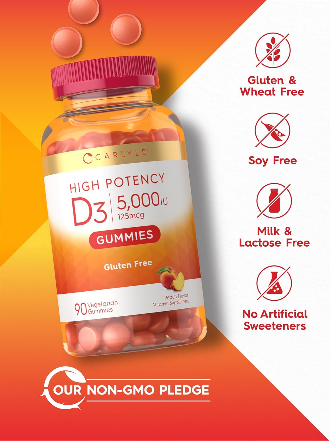 Carlyle Vitamin D3 Gummies 5000 IU (125 mcg) – 90 Count, Peach Flavour, Vegetarian & Non-GM - görsel 5
