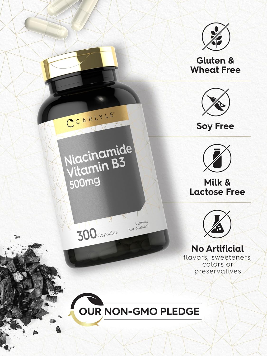 Carlyle Niacinamide 500 mg – 300 Capsules | Vitamin B3 Supplement - görsel 4