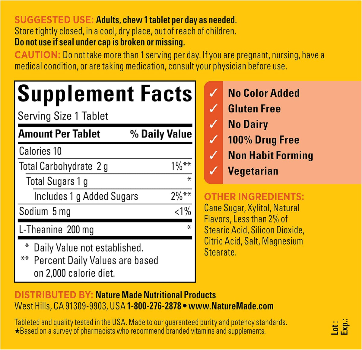 Nature Made Chewable L-Theanine 200mg, 50 Chewable Tablets for Stress Relief - görsel 8