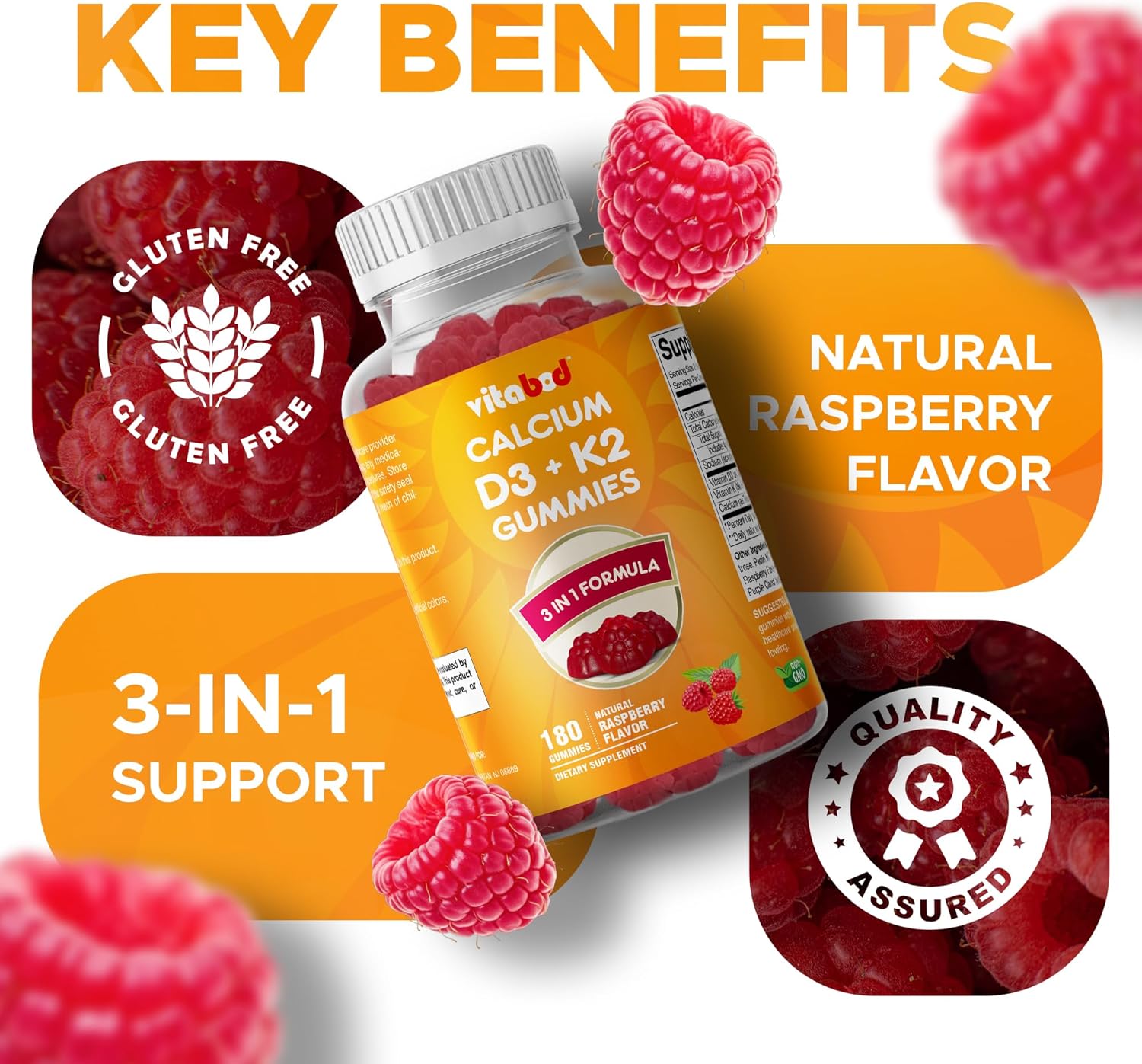 Vitabod Vitamin D3 + K2 Gummies – Bone & Heart Health Support – 180 Pectin-Based Vegan Gummies - görsel 5