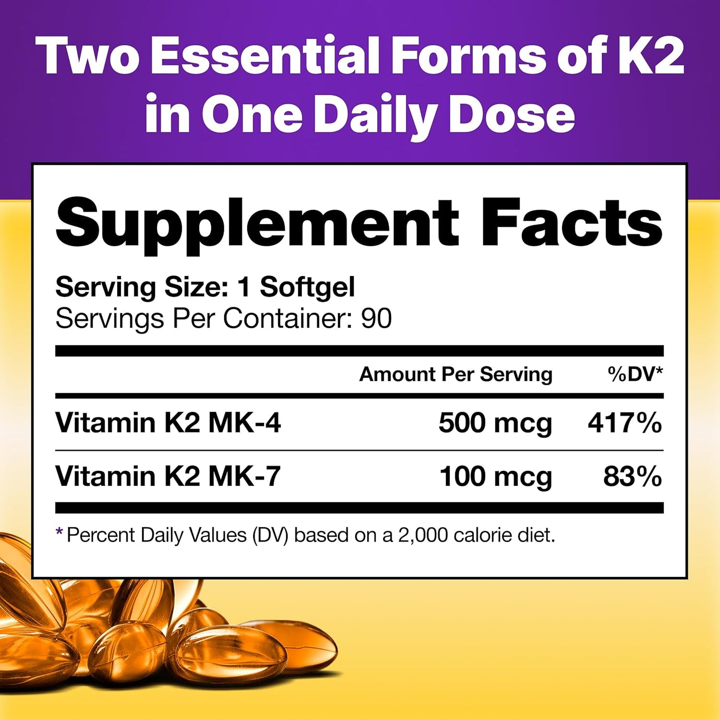 InnovixLabs Full Spectrum Vitamin K2 – 90 Softgels with 600 mcg of Trans Form MK7 and MK4 – Supports Bone Strength, Arterial Health, and Cognitive Function – Soya and Gluten-free - görsel 3