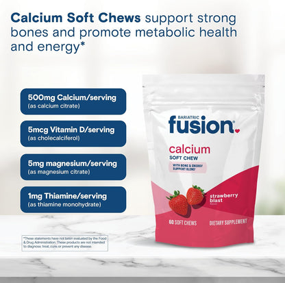 Bariatric Fusion Calcium Citrate Chews with Vitamin D3 - Sugar Free Strawberry - 60 Chews