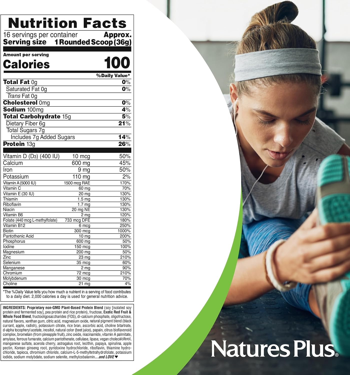 NaturesPlus FRUITEIN Exotic Red Fruit Shake - Plant-Based Protein & Multivitamin Powder, 590g - görsel 5