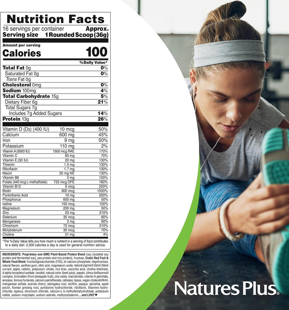 NaturesPlus FRUITEIN Exotic Red Fruit Shake - Plant-Based Protein & Multivitamin Powder, 590g - görsel 5