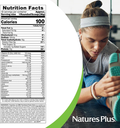 NaturesPlus FRUITEIN Exotic Red Fruit Shake - Plant-Based Protein & Multivitamin Powder, 590g