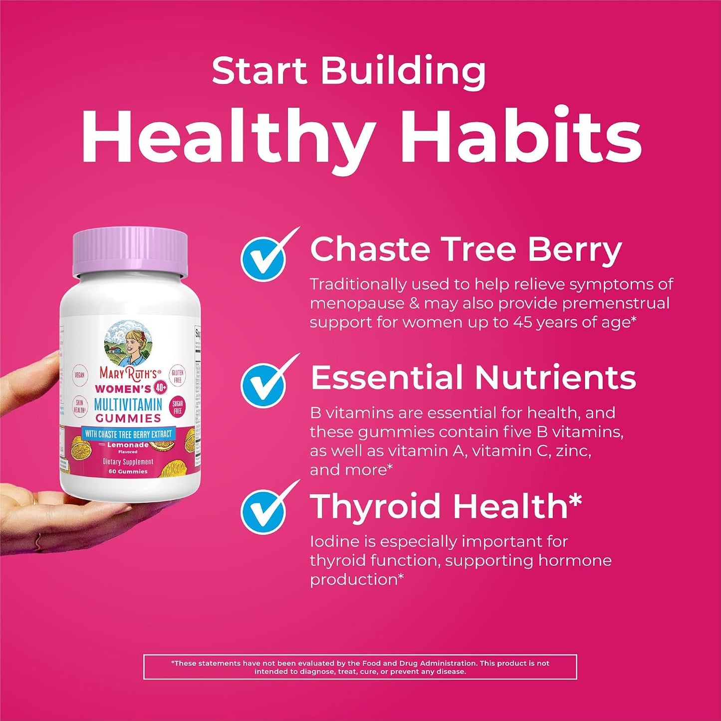 MaryRuth's Multivitamin for Women 40+ | Sugar Free | Vegan | Daily Vitamins with Chasteberry | Hair, Skin and Nail Gummies | 60 Count - görsel 5