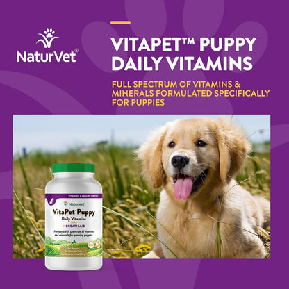 NaturVet VitaPet Puppy Daily Vitamins with Breath Aid, 60 Chewable Tablets – Image 4