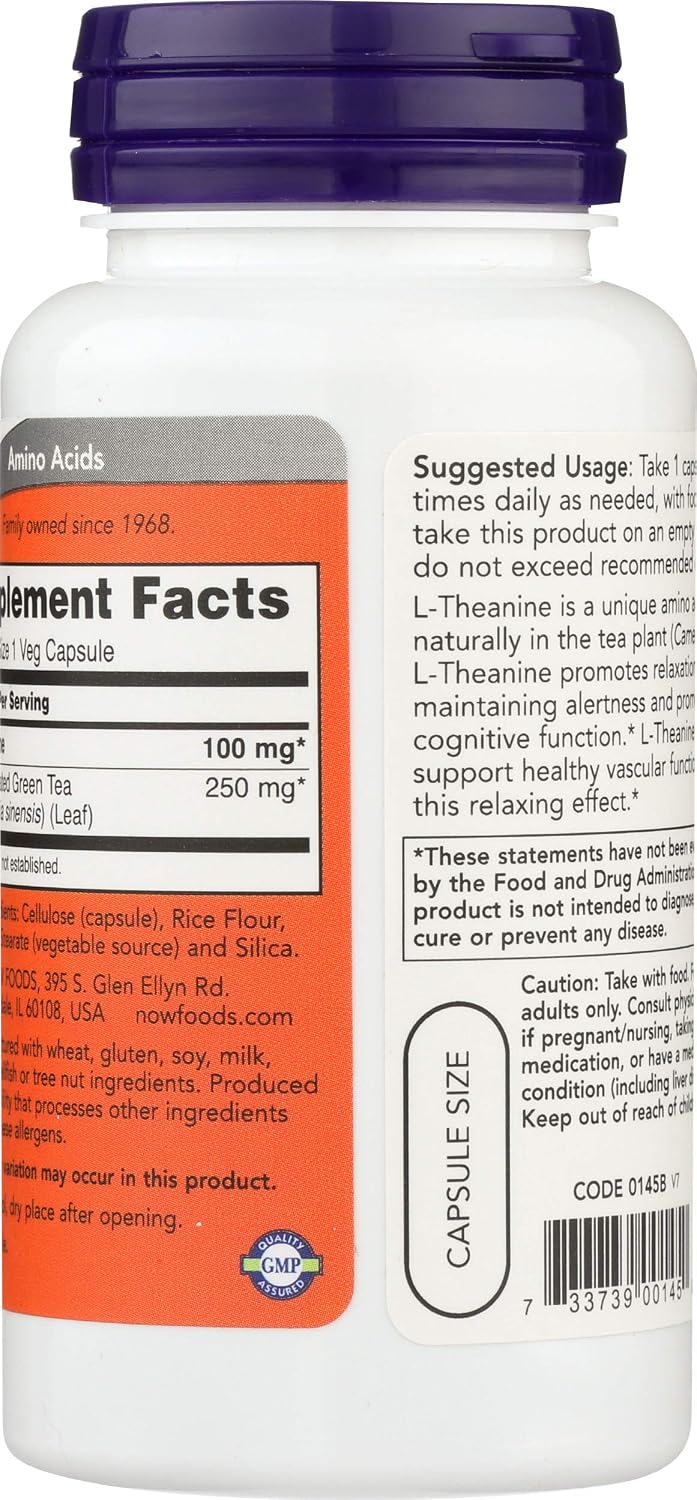 NOW Foods L-Theanine 100mg, 90 Capsules (2-Pack) - görsel 2