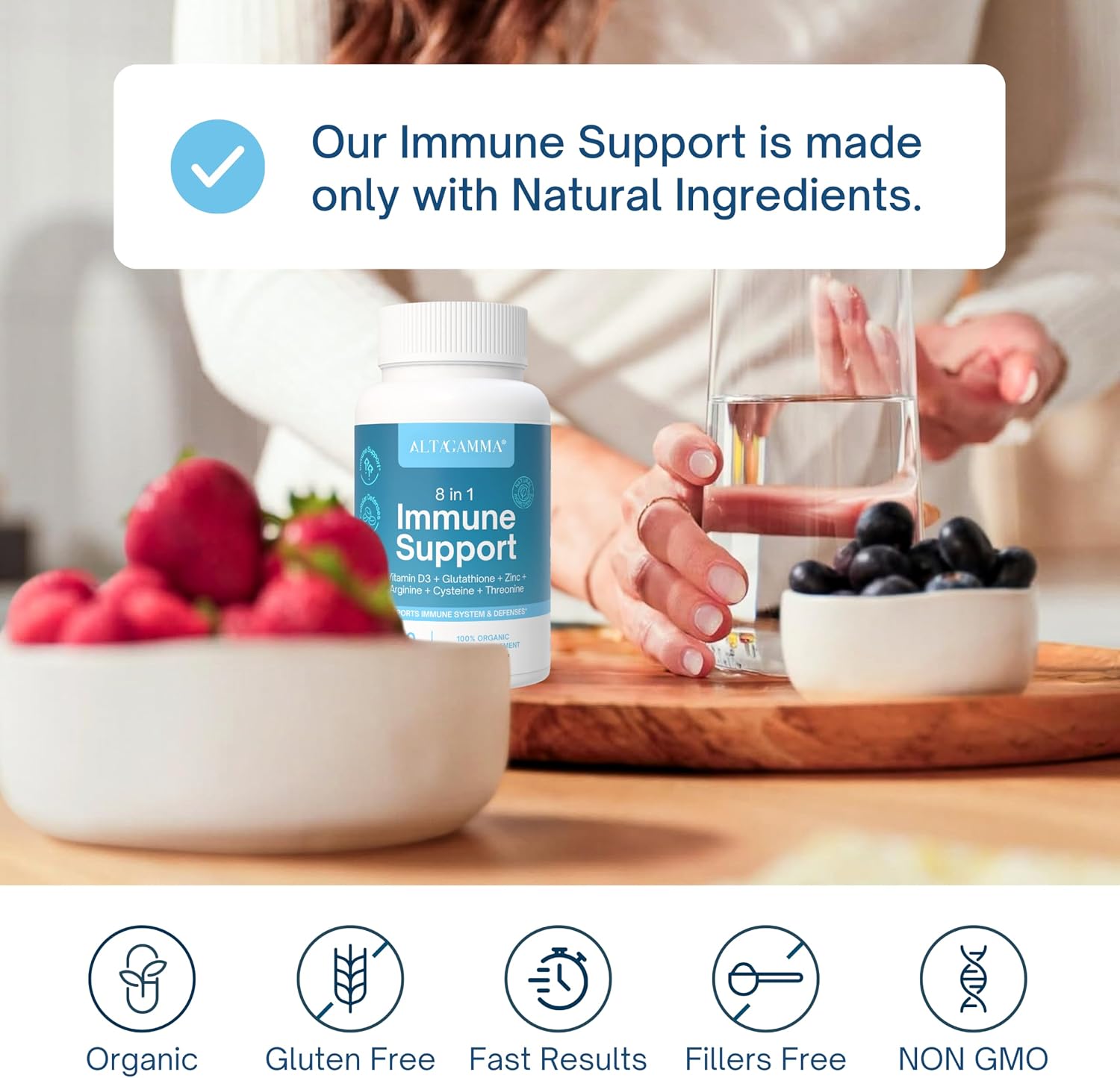 8 in 1 Immune Support Supplement – Daily Immunity Capsules for Adults – Immune System Support with L-Lysine, Vitamin D and Zinc for Men & Women, 60 Capsules - görsel 6