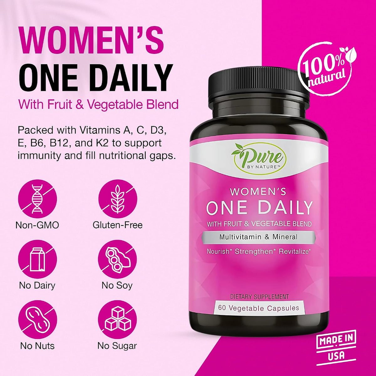 Pure By Nature One-Daily Multivitamin for Women, 60 Tablets - görsel 2