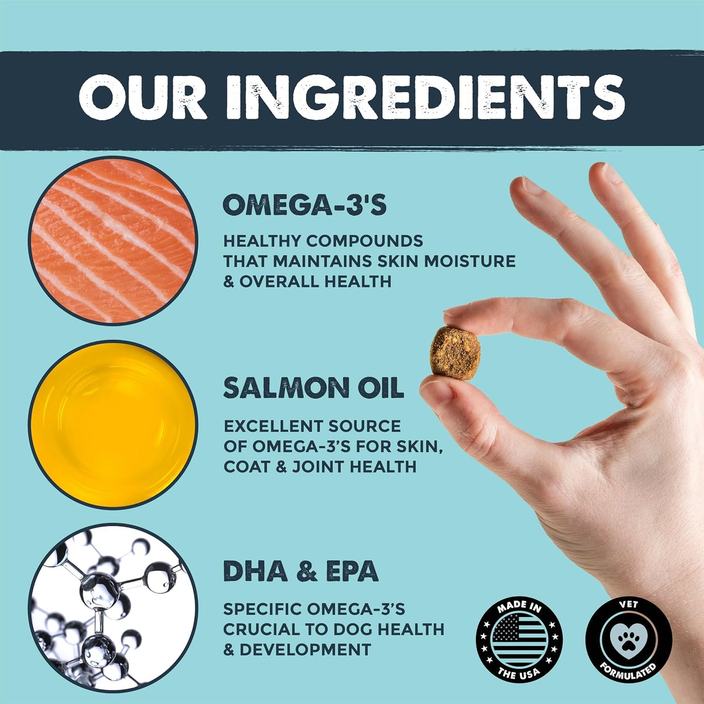 Mighty Paw Waggables Mighty Omega (Made in The USA, 120 Count) | Omega 3 Fish Oil Chew for Dogs. Salmon Flavour Skin and Coat Supplement. Soft Chew Fish Oil for Dogs - DHA & EPA, Bacon Flavour - görsel 3