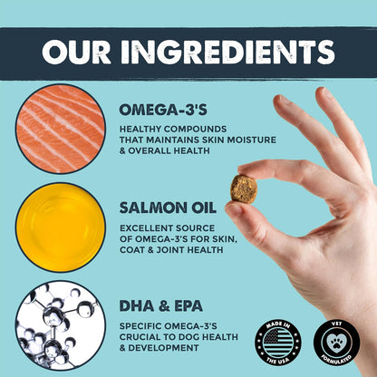Mighty Paw Waggables Mighty Omega (Made in The USA, 120 Count) | Omega 3 Fish Oil Chew for Dogs. Salmon Flavour Skin and Coat Supplement. Soft Chew Fish Oil for Dogs - DHA & EPA, Bacon Flavour
