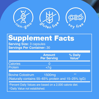 Zena Nutrition Pure Colostrum Capsules, 1500mg Supplement, Grass-Fed Bovine Colostrum, Supports Immune and Digestive Health, Promotes Gut Health, Gluten-free, Fat-Free, 1 Month Supply, 90 Capsules