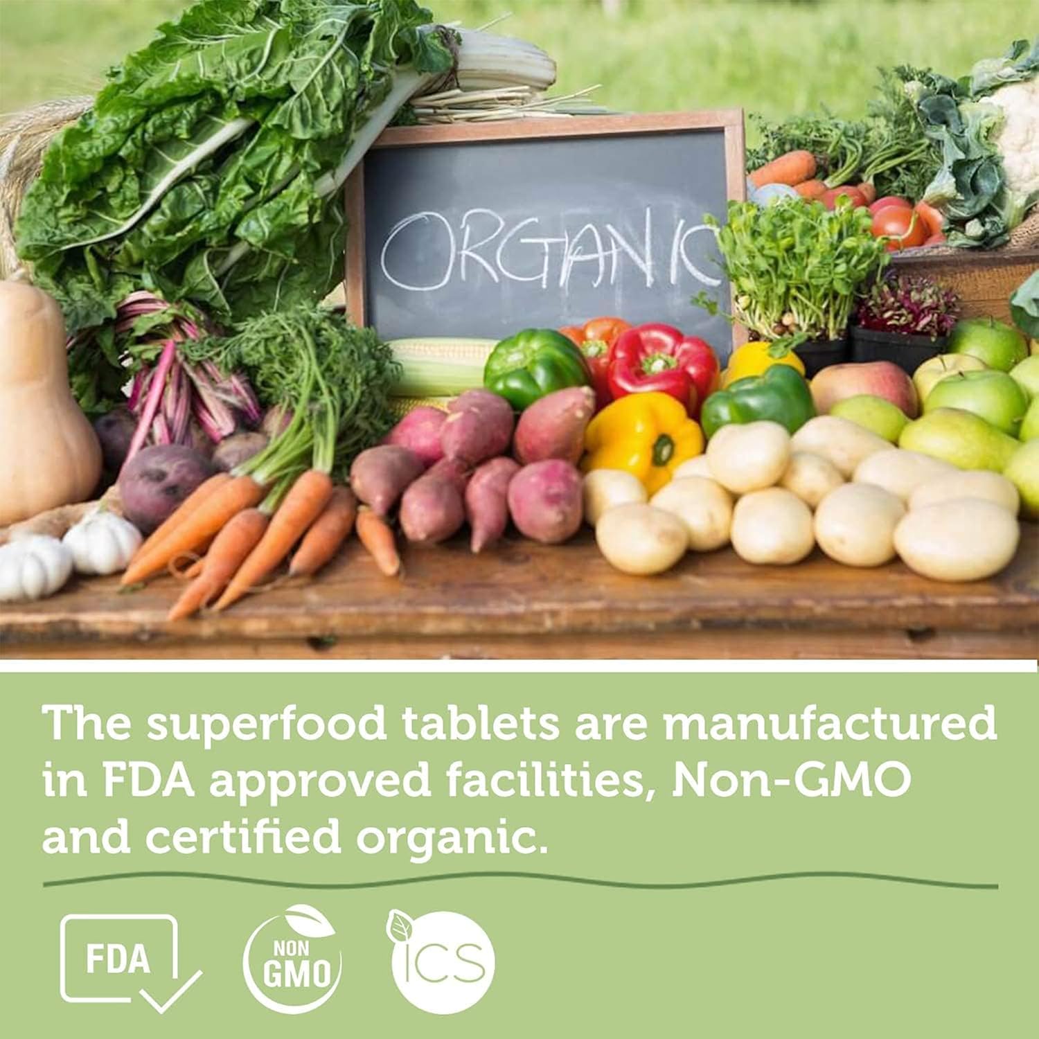 Organic Superfood Greens Fruits and Veggies Complex - 14 Greens & 14 Vegetables with Alfalfa - Non-GMO (120 Count, Pack of 2) - görsel 7