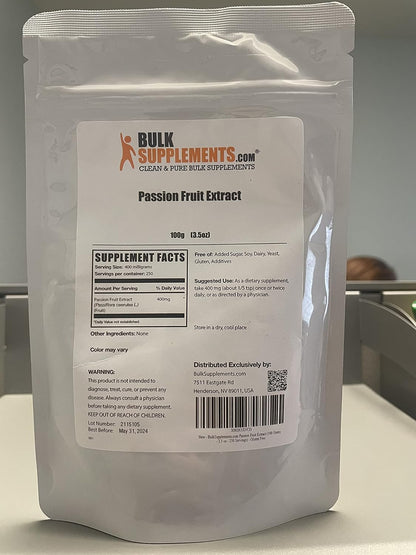 BulkSupplements.com Passion Fruit Extract Powder – Gluten-Free & No Added Sugar, 400mg per Serving, 100g