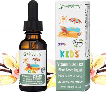 Go Healthy Kids D3 K2 (MK-7) Liquid Drops - Sugar-Free, Vanilla Flavour, 30 Servings