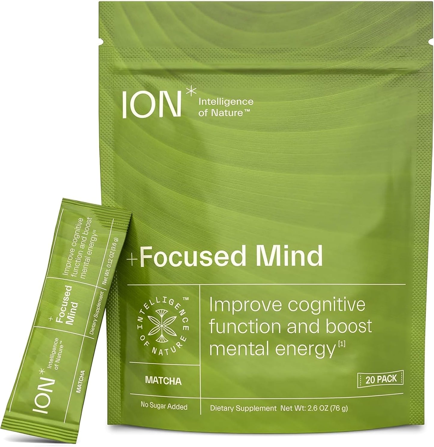 ION* Focused Mind Nootropic Powder Drink Mix - Matcha & Adaptogen Blend for Memory, Focus & Relaxation - 20 Sachets - görsel 1