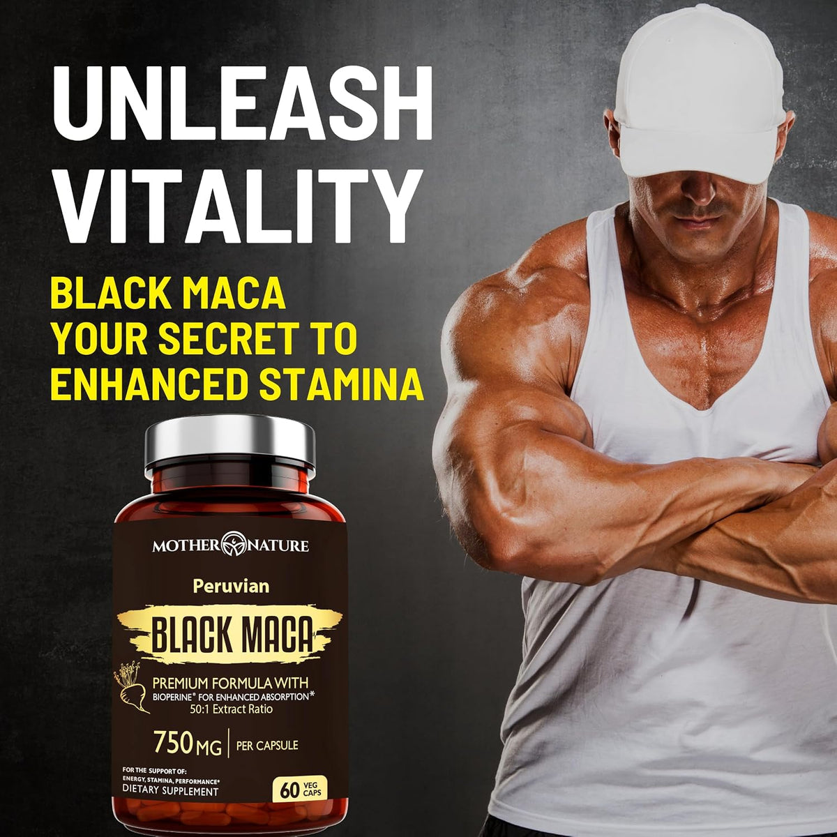 MNO Black Maca Root 50:1 750mg Organic Peruvian Maca, 60 Vegan Capsules - görsel 5