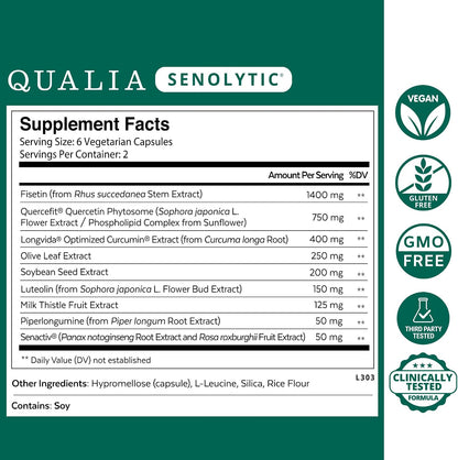 Qualia Life Sciences Qualia Senolytic Ultimate Formula for Enhanced Cell Repair & Rejuvenation 2-Day Ageing & Longevity Support Regimen with Fisetin, Quercetin, Piperlongumine, Senactiv, Curcumin (Pack of 4)