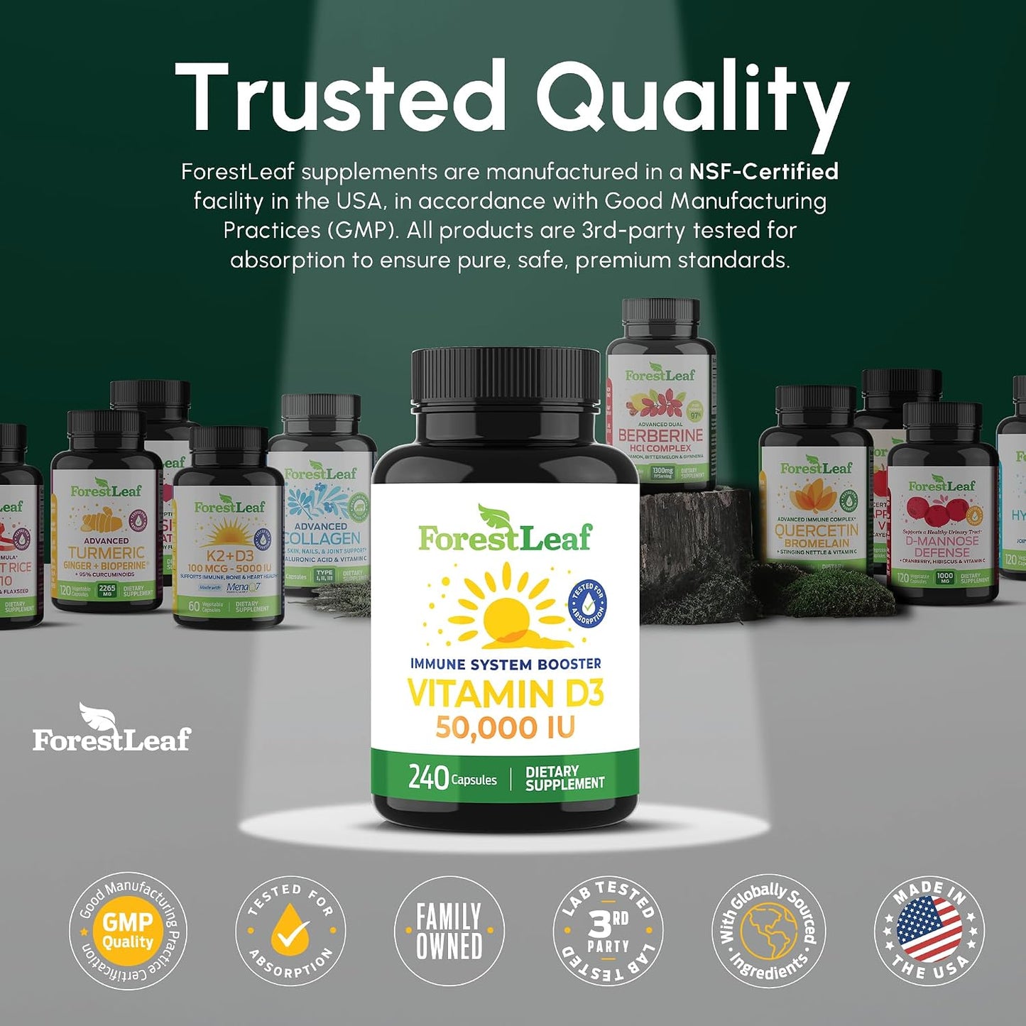ForestLeaf Vitamin D3 50,000 IU Weekly Supplement – High Potency, 240 Capsules - görsel 7