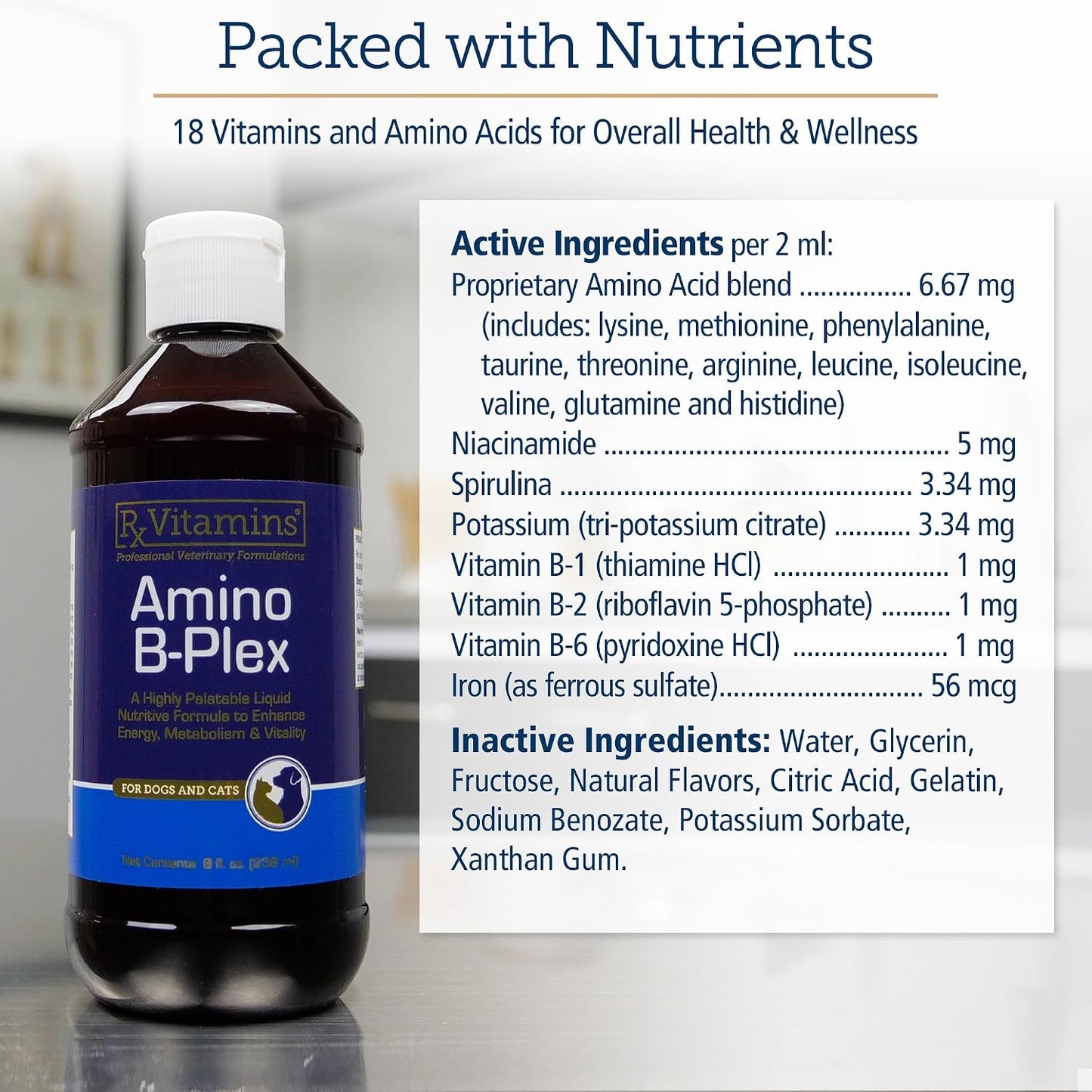 Rx Vitamins Amino B Plex Cat and Dog Supplement - Vitamin B Complex Liquid Plus Amino Acids - Appetite Booster and Weight Gainer - 2 oz - görsel 10
