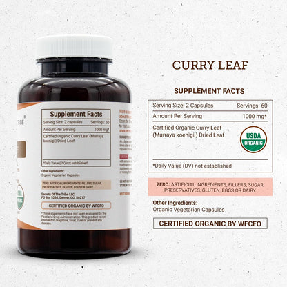 Secrets of the Tribe Curry Leaf USDA Organic Capsules - 120 Count