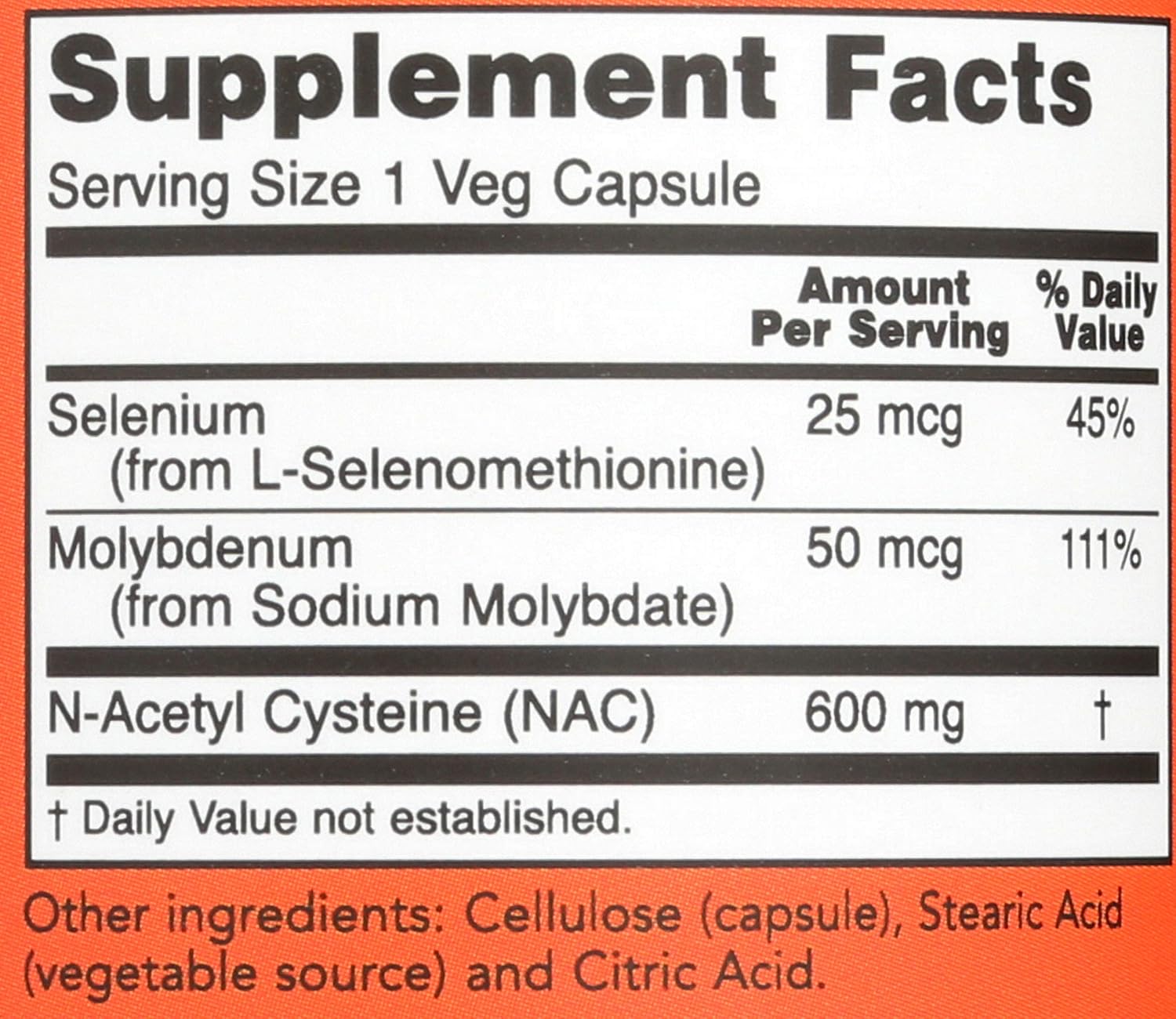 NOW Foods NAC 600mg, 100 Capsules - görsel 3