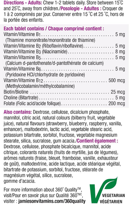 Jamieson Delicious Chewable Formula B Complex Berry Bliss 90 Tablets