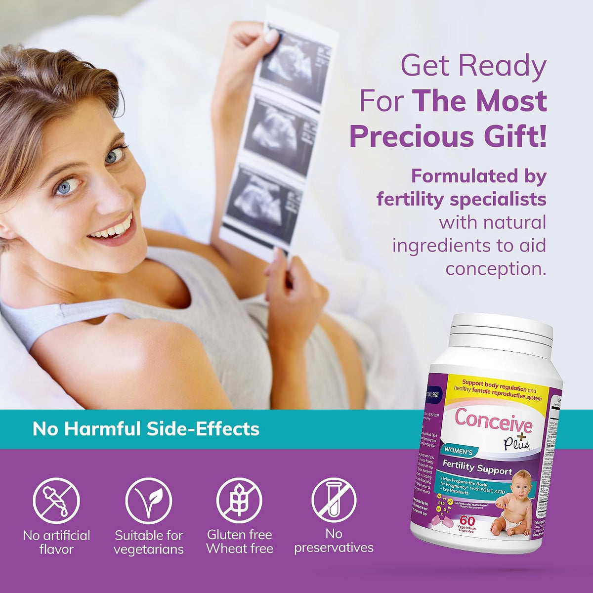 CONCEIVE PLUS Women's Fertility Support – Prenatal Multivitamin for Trying to Conceive – Conception Blend, Hormonal Support – 30 Days - görsel 3