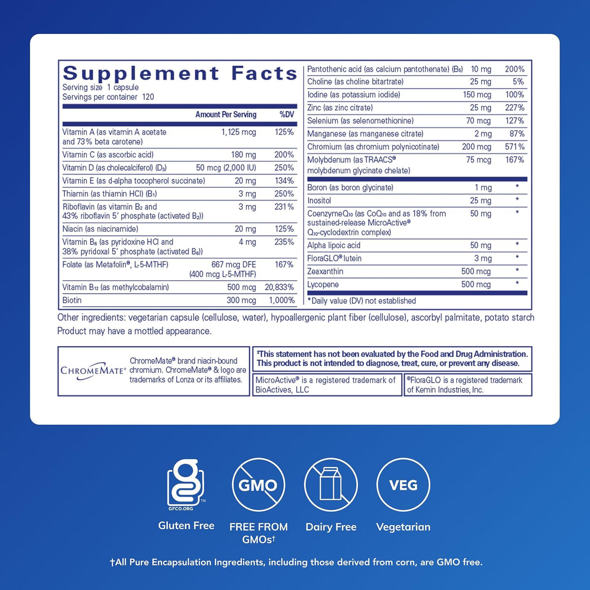 Pure Encapsulations O.N.E. Multivitamin - Once Daily with Antioxidant Complex, CoQ10, and Lutein, 120 Capsules - görsel 2
