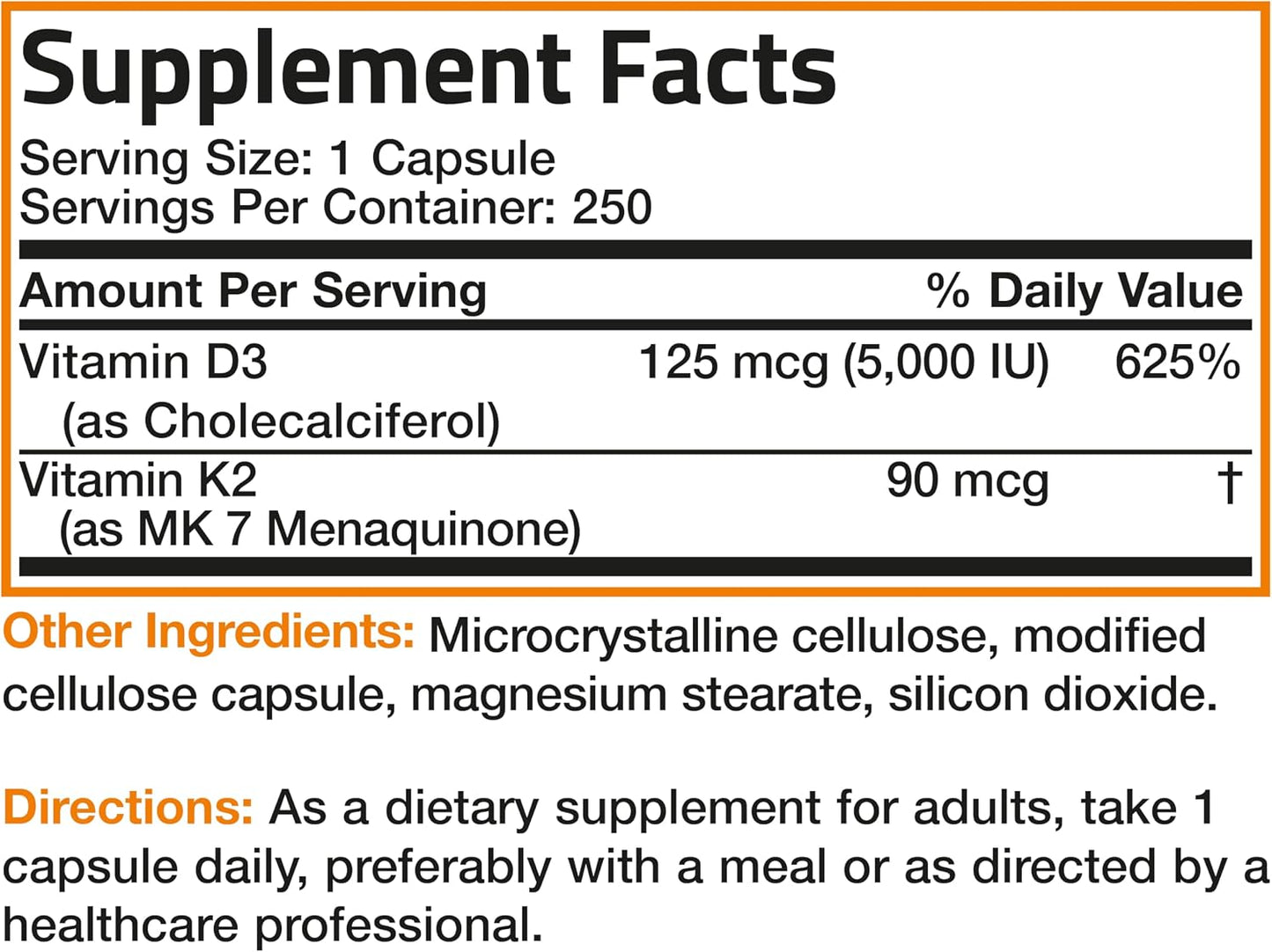 Bronson Vitamin D3 5000IU & K2 MK-7 Supplement - 250 Capsules - görsel 8