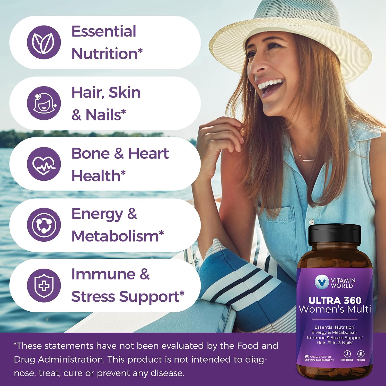 Vitamin World Ultra 360 Multivitamin for Women with Collagen & Herbs - 90 Caplets - görsel 4