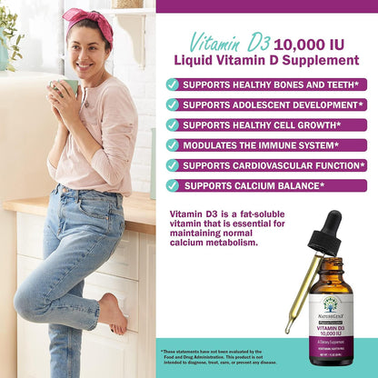 NatureGenX Vitamin D3 Liquid Drops – Immune System Support & Bone Health for Adults – Vegan, Non-GMO, Gluten-Free – 30ml (1-Month Supply)